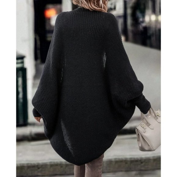 black Open Front Batwing Sleeve Duster sweater cardigan - Picture 3 of 7